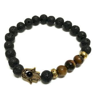 Lava Stone Bracelet - Hamsa Tiger-eye