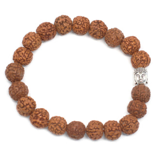 Bracciale rigido Rudraksha Buddah Mala - Marrone