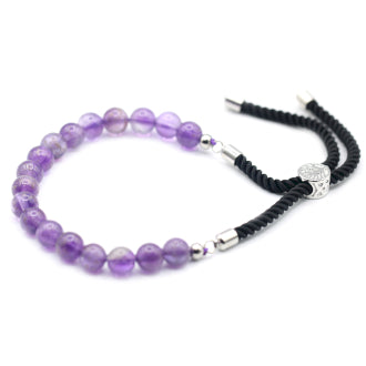 925 versilbertes schwarzes Edelsteinarmband – Amethyst