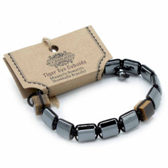 Magnetic Hematite Shamballa Bracelet - Tiger Eye Cuboids