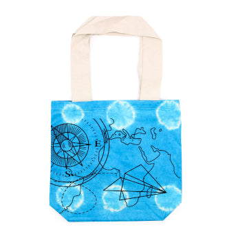 Tye-Dye Cotton Bag - Compass - Blue - Natural Handle