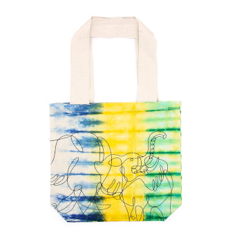 Tye-Dye-Baumwolltasche – Elefanten – Mehrfarbig – natürlicher Griff