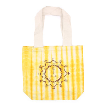 Tye-Dye Cotton Bag - Namaste Hands - Yellow - Natural Handle