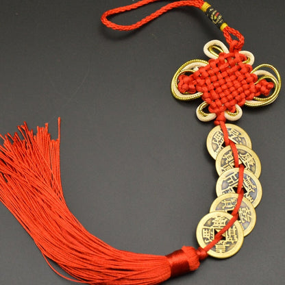 Ancient Coin Antique Fortune Money Coin Luck Wealth Success 5 Or 6 Copper Coins Chinese Knot Red Rope Feng Shui Lucky Home Decor