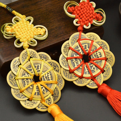 Ancient Coin Antique Fortune Money Coin Luck Wealth Success 5 Or 6 Copper Coins Chinese Knot Red Rope Feng Shui Lucky Home Decor