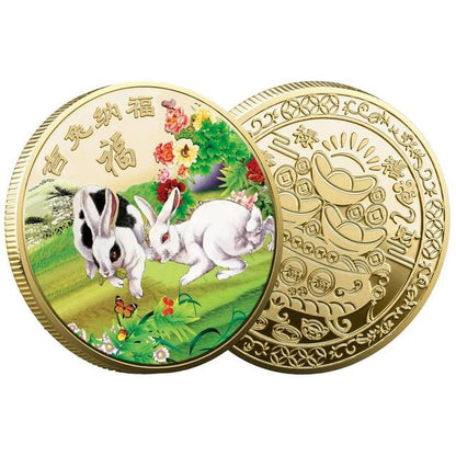 Chinese Year Of Rabbit Coins 2023 Year Of The Rabbit Souvenir Coin Chinese Feng Shui Decoration Twelve Zodiac Collectible Coins