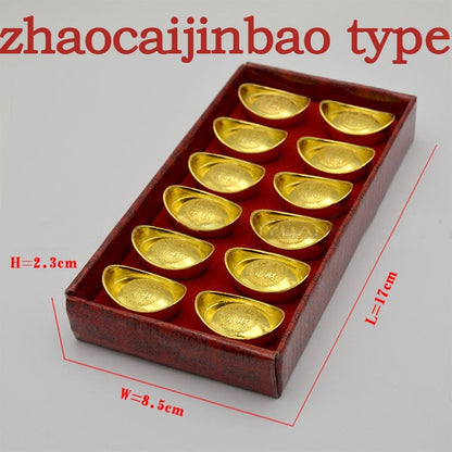 12 Pieces Mascot Metal Crafts Feng Shui Auspicious Lucky Money Gold Ingot To Fake Something Antique Acer Home Decor