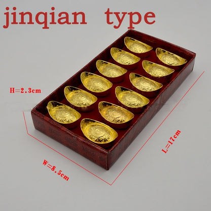 12 Pieces Mascot Metal Crafts Feng Shui Auspicious Lucky Money Gold Ingot To Fake Something Antique Acer Home Decor