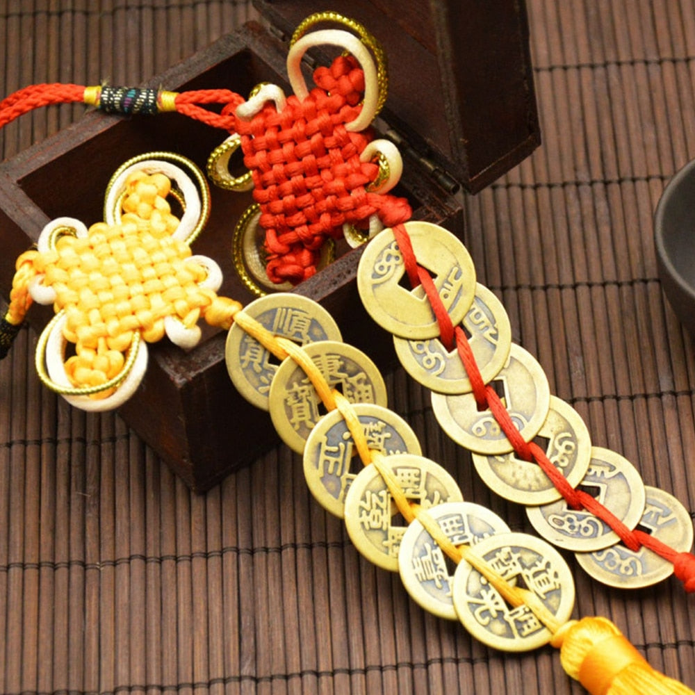 Ancient Coin Antique Fortune Money Coin Luck Wealth Success 5 Or 6 Copper Coins Chinese Knot Red Rope Feng Shui Lucky Home Decor