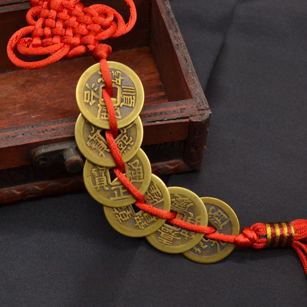 Ancient Coin Antique Fortune Money Coin Luck Wealth Success 5 Or 6 Copper Coins Chinese Knot Red Rope Feng Shui Lucky Home Decor