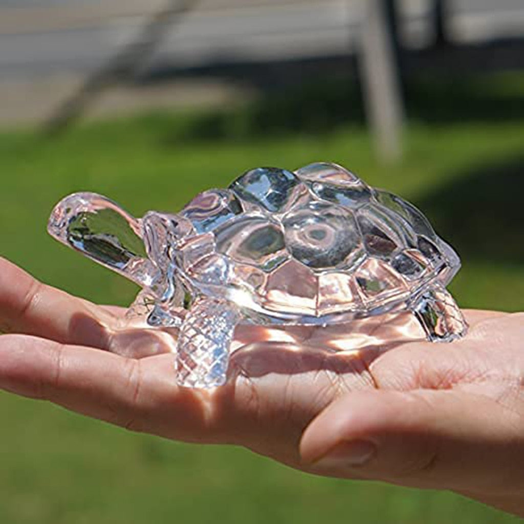 Crystal Turtle Figurine Miniature Tortoise Statue Chinese Lucky Feng Shui Ornament for Home Office Desk Decoration Accessories