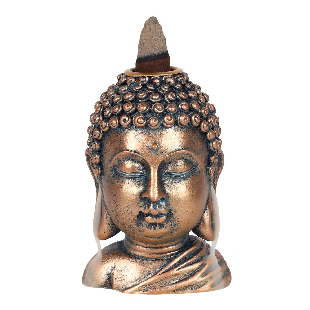 Rückfluss-Räuchergefäß mit Buddha-Kopf aus Bronze