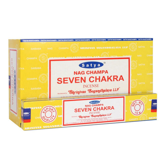 Set mit 12 Päckchen mit sieben Chakra-Räucherstäbchen von Satya